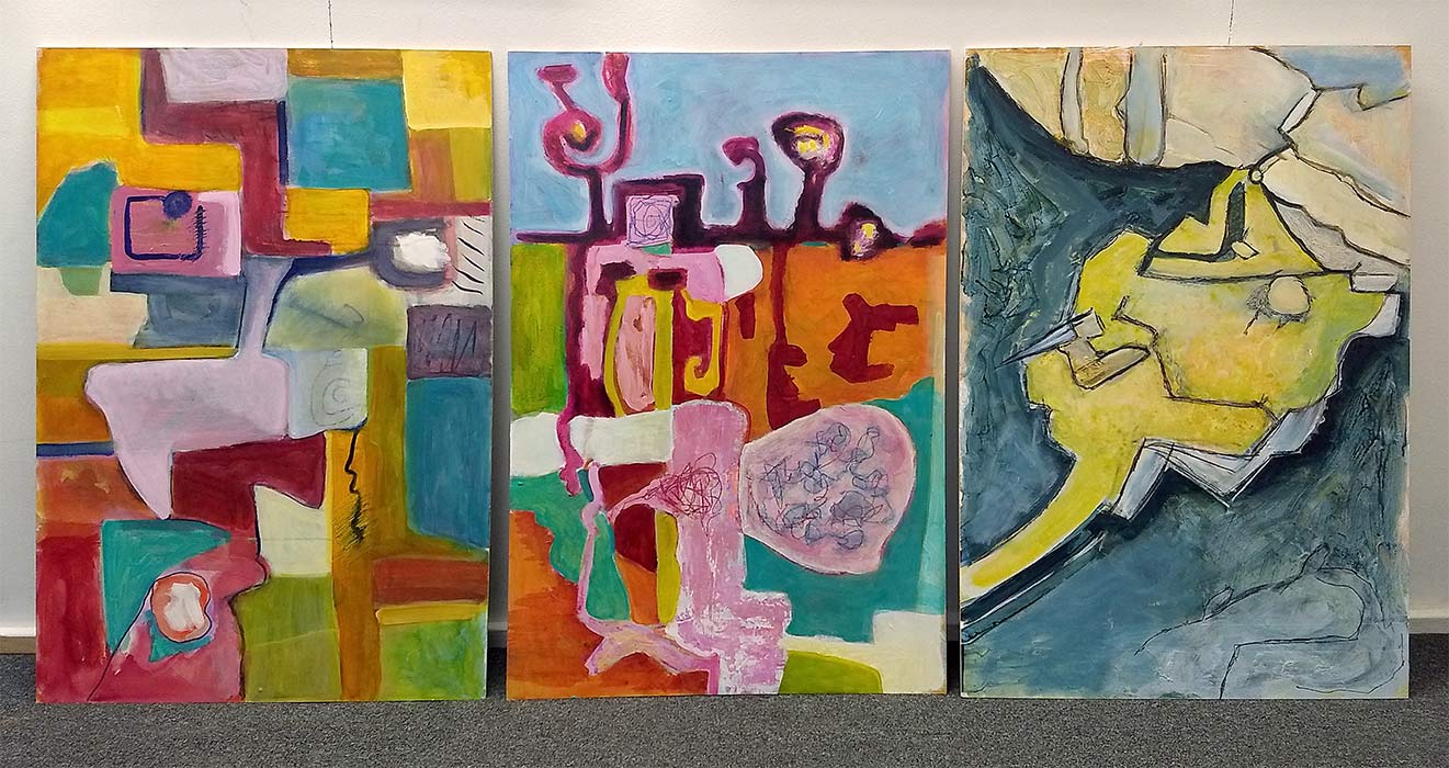 3 90x60cm acrylic on board paintings based on landscape images