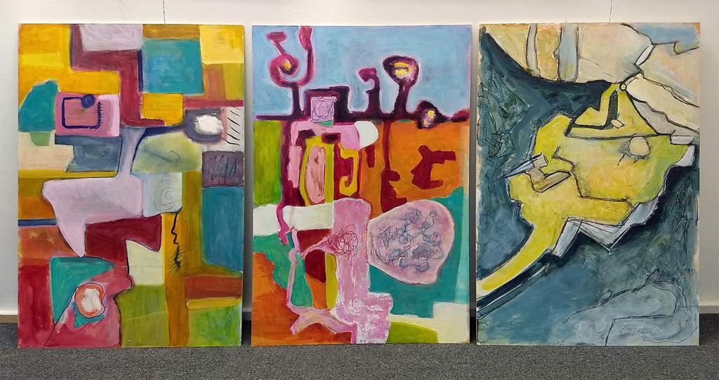 3 90x60cm acrylic on board paintings based on landscape images