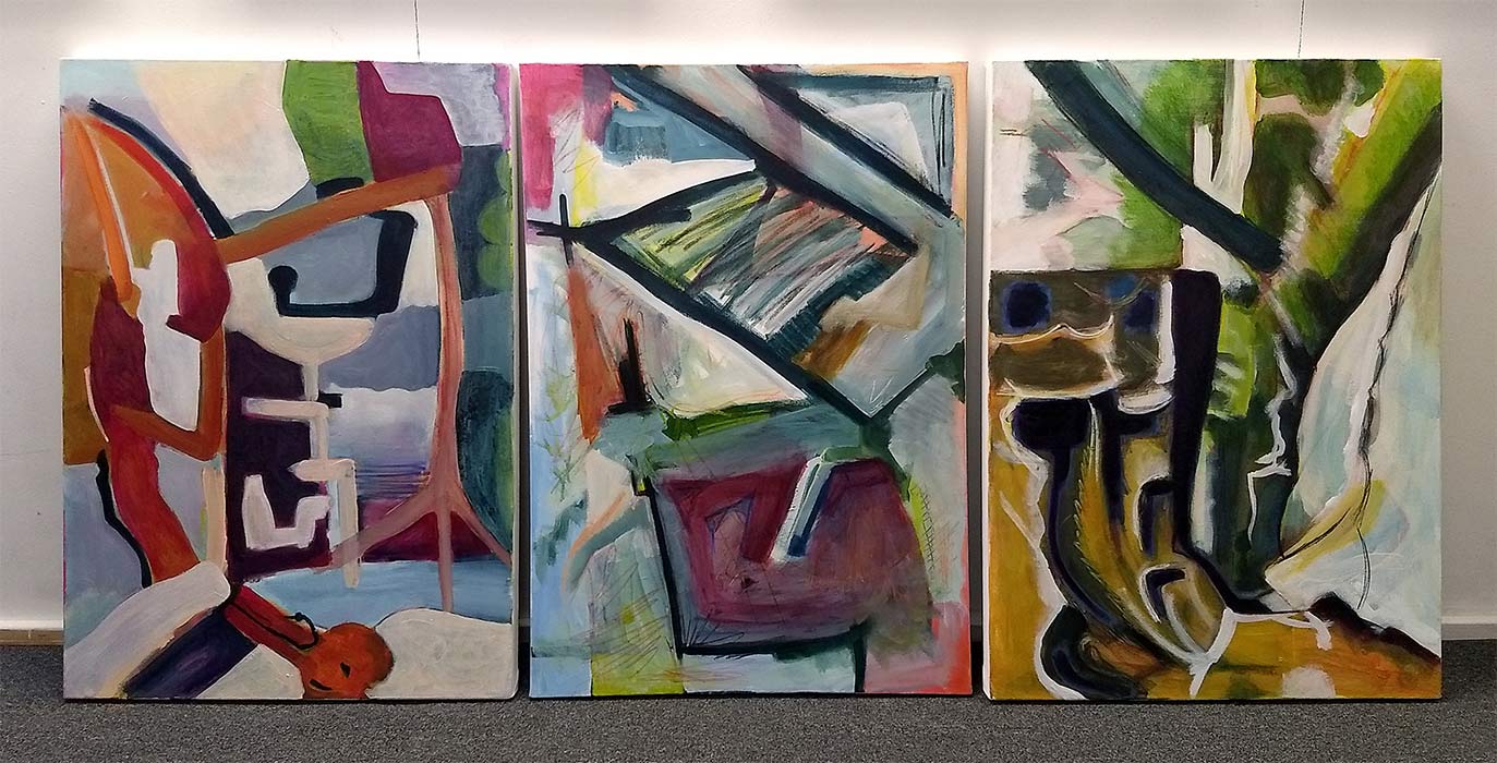 3 90x60cm acrylic on canvas paintings based on landscape images