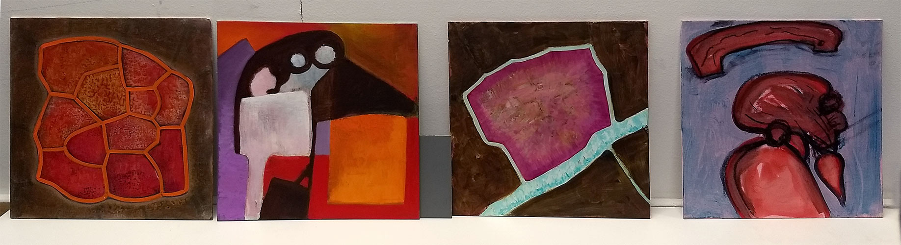 four 30x30cm paintings acrylic on canvas board