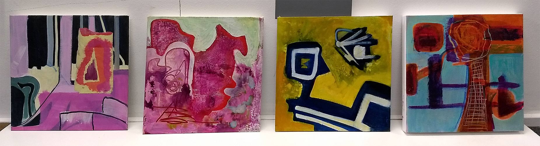 four 30x30cm paintings acrylic on canvas board