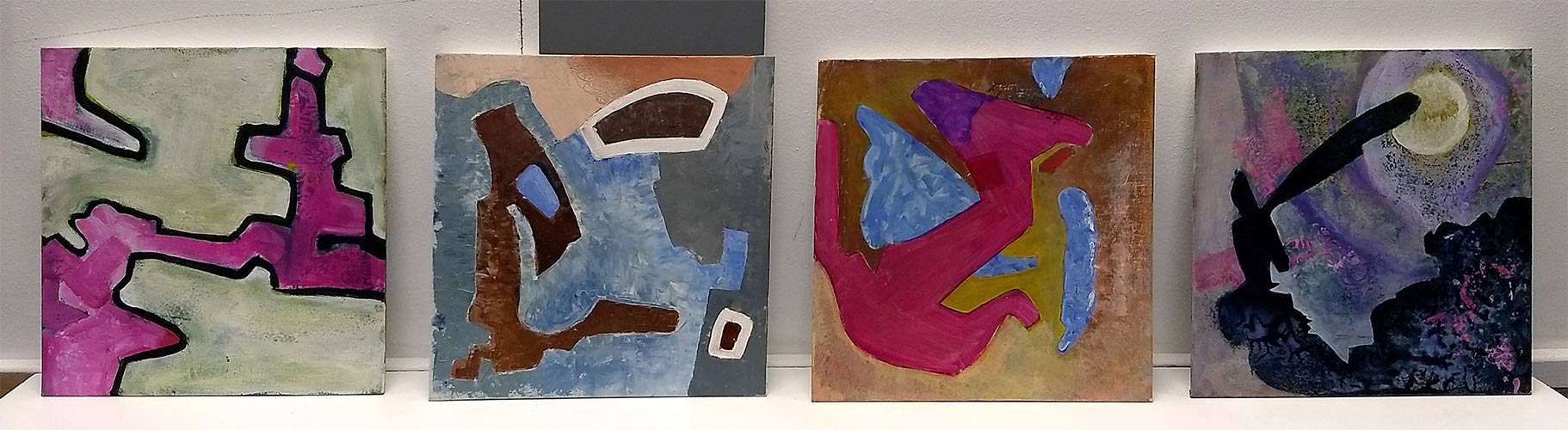 four 30x30cm paintings acrylic on canvas board