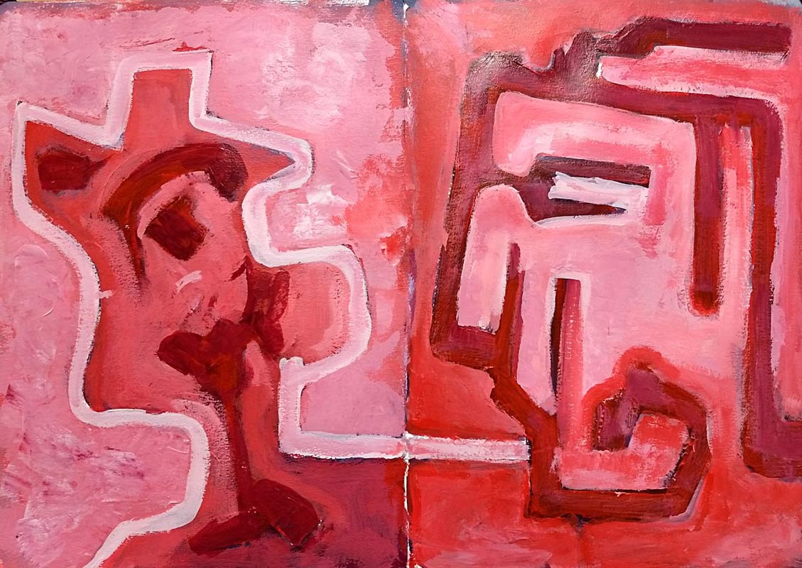 2 heads facing in conversation. MA assessment warm cool colours