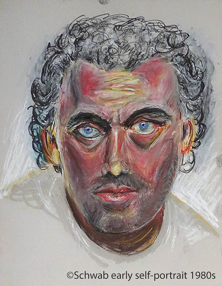 This is a self portrait from the 1980s when I was exploring drawing, art and design. there are strong elements of the expressionistic approach I have taken in my practice.