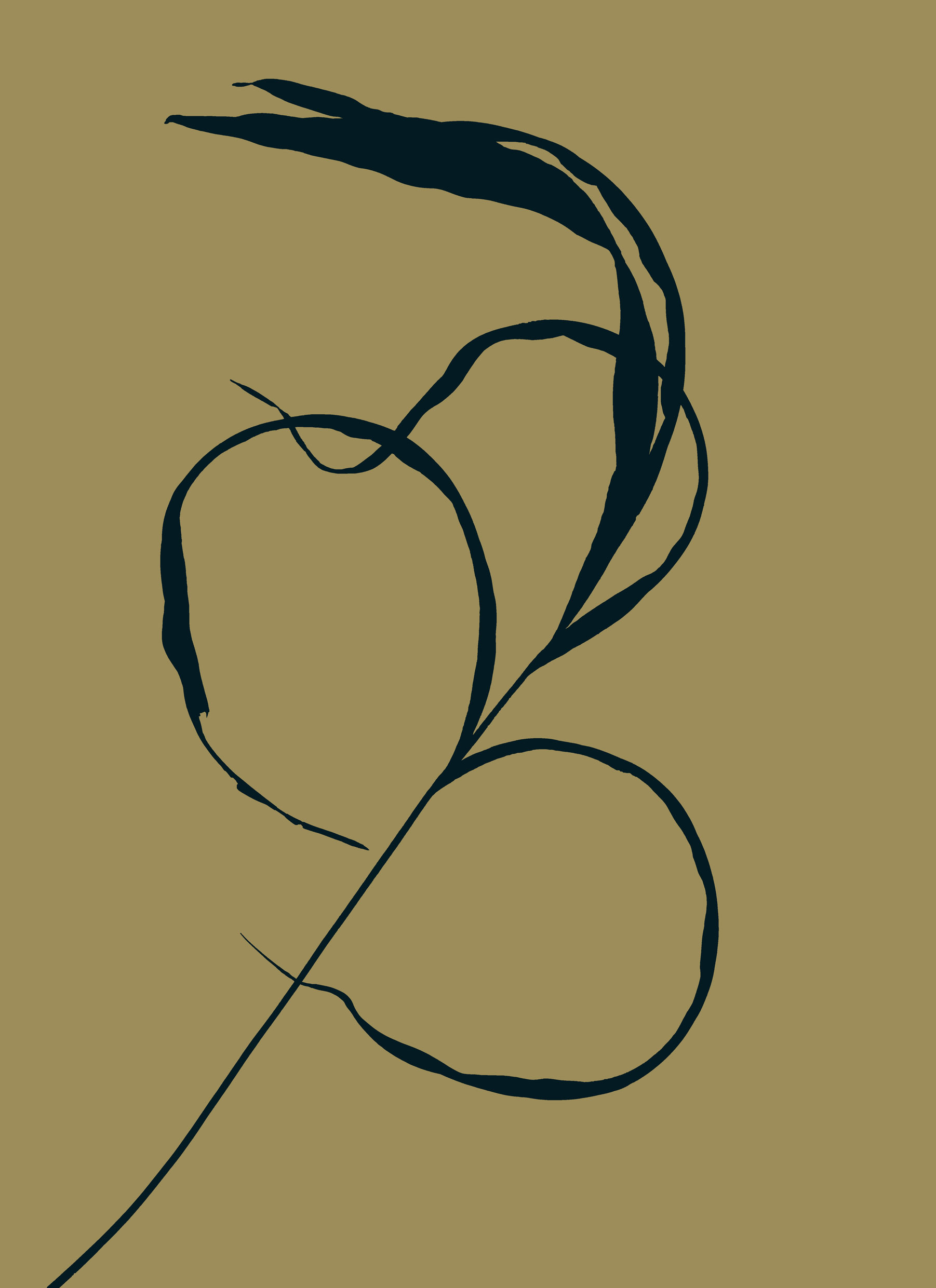 A2 digital image of scanned grass flat colour black on khaki background
