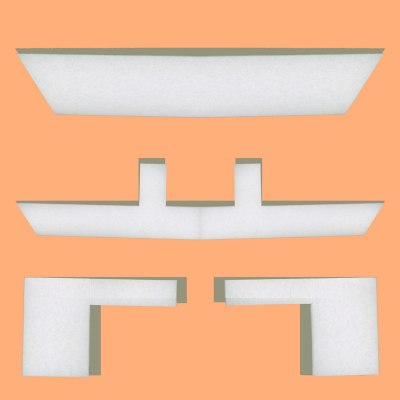 A digital collage featuring geometric abstract white shapes visible through a muted orange layer.