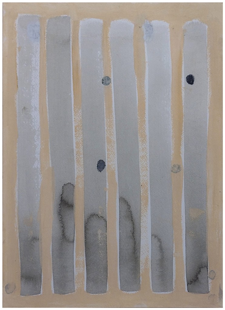 6 vertical grey watercolour stripes with varying textures and shades, with an acrylic painted light beige background.