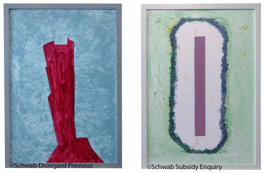 Two framed abstract acrylic paintings as diptych